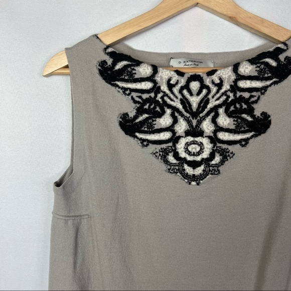 D. Exterior Light Brown Wool Embroidered Knee Length Shift Dress L - Picture 3 of 5